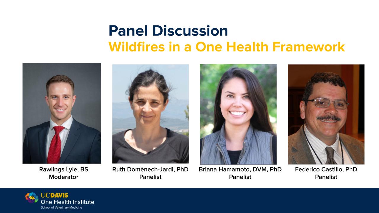 Headshots of the speakers of the wildfire panel held at the One Health Symposium.