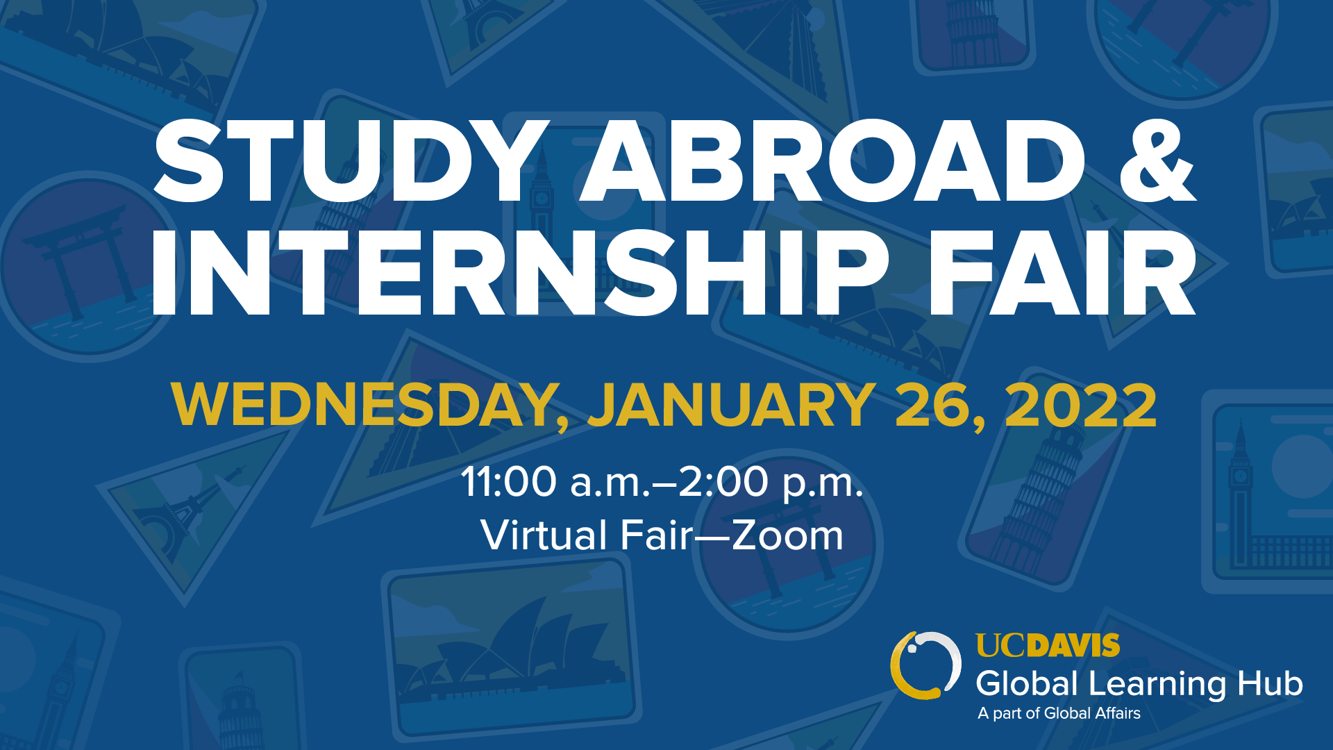 Graphic with text "Study Abroad and Internship Fair"